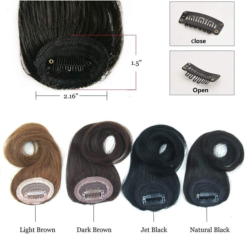Dsoar 2PCS Wave Side Bang Clip in Bangs Real Human Hair Wave Fringe Hair Extensions(Natural Black Color) - Image 3